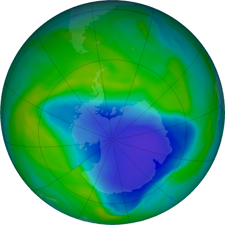 Antarctic ozone map for 02 December 2021
